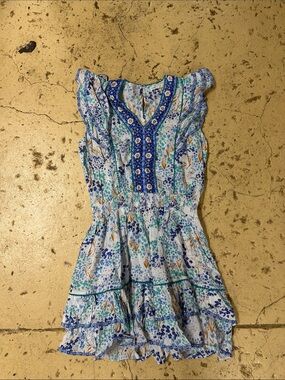 Poupette St Barth White Floral Dress with Blue and Teal Accents